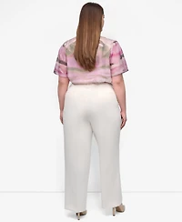 Dkny Plus Aero Crepe High Rise Wide Leg Pants