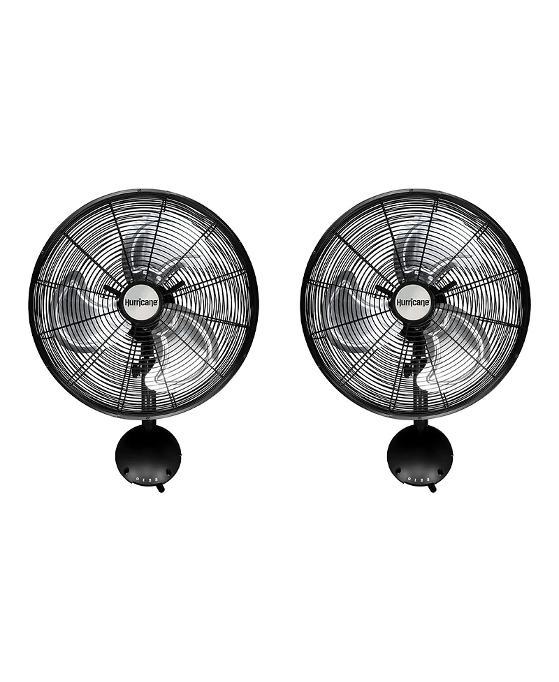 Hurricane 16 Inch Pro High Velocity Oscillating Metal Wall Fan, Black (2 Pack)