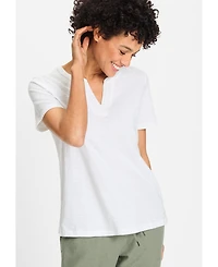 Olsen Women's Split Neck T-Shirt with Embroidery