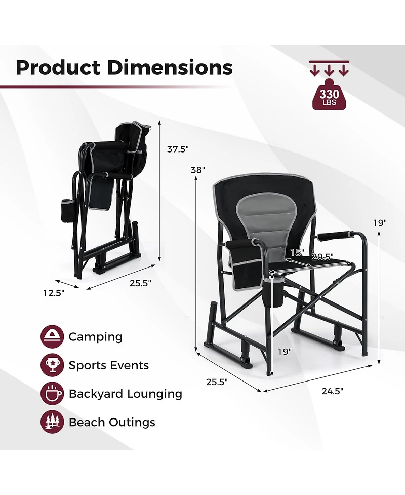 Outdoor Rocker Camping Chair with Dual Springs and Padded Back