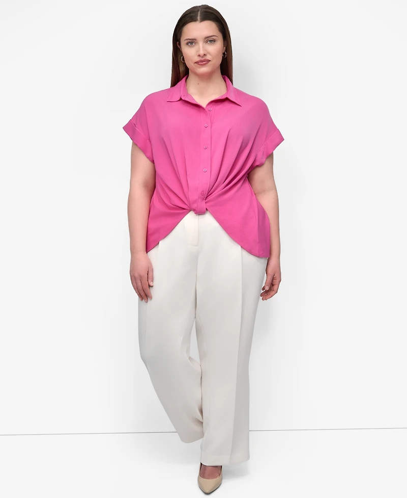 Dkny Plus Collared Twist-Hem Shirt