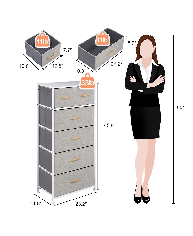 Steel and Fabric 6-Drawer Combo Dresser – Functional Storage