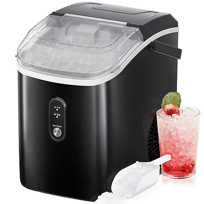 Zafro Nugget Ice Maker Countertop with Handle, 35Lbs/24Hrs,7 Mins Fast Making, Stainless Steel Pellet Basket/Ice Scoop for Home