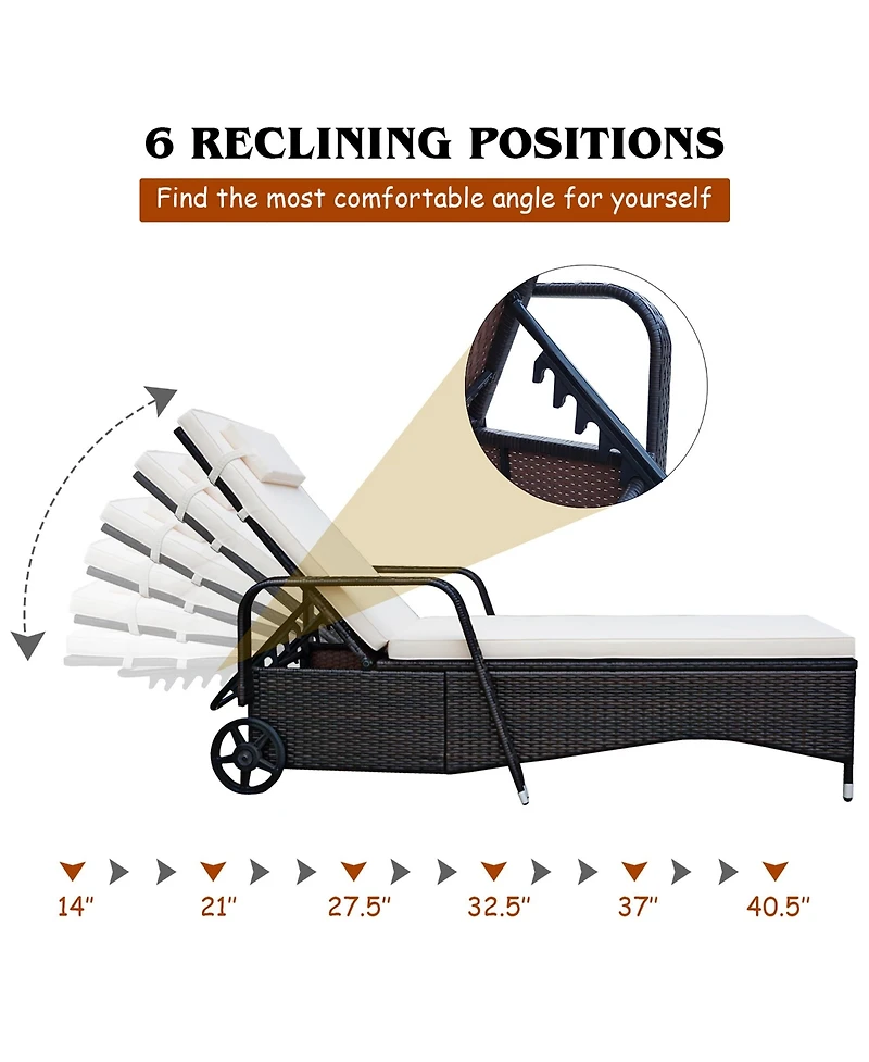 Patio Rattan Lounge Chair Chaise Adjustable Recliner Cushioned Sofa Garden