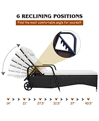 Patio Rattan Lounge Chair Chaise Adjustable Recliner Cushioned Sofa Garden