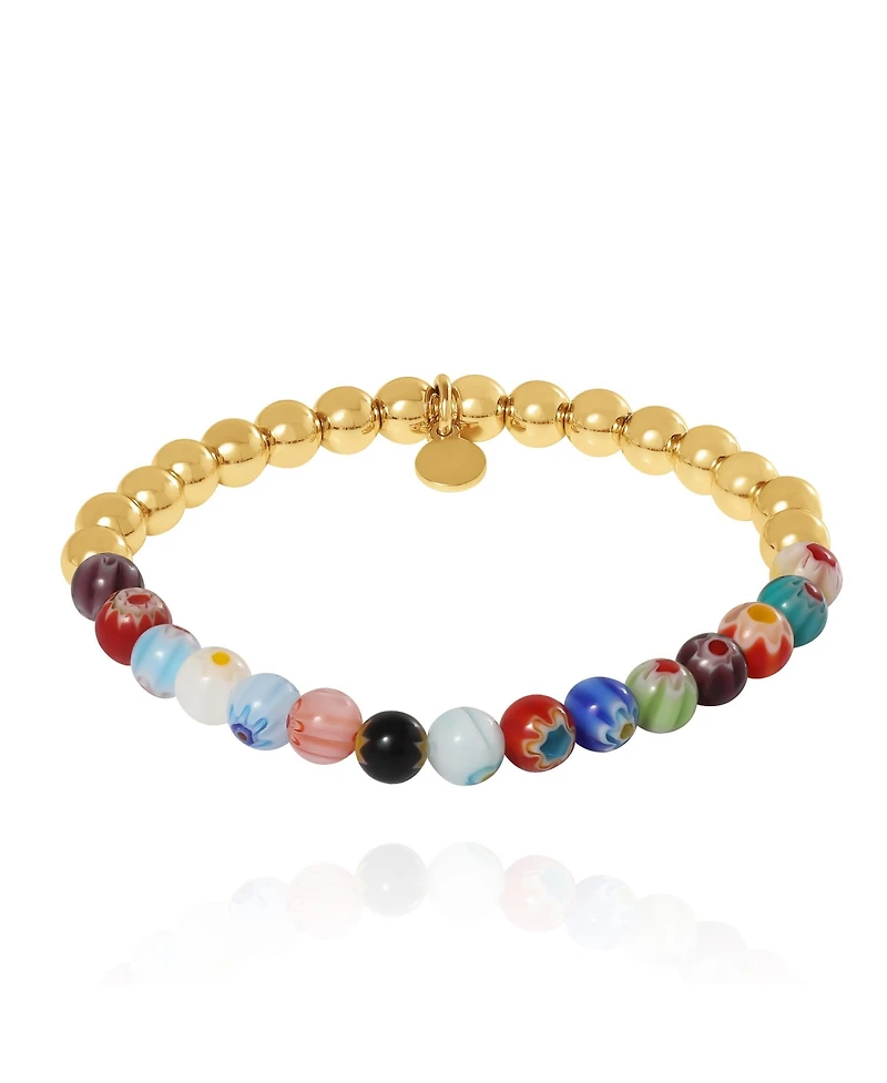 Jessica Simpson Multicolor Beaded Stretch Bracelet with Gold Accents