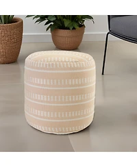 Striped Round Polyester Pouf Ottoman for Patio and Home Decor
