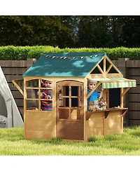 Qaba Outdoor Playhouse, Foldable Wooden Kids Cottage,