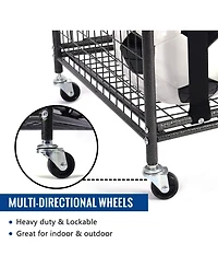 Mythinglogic 44 lbs Weight Capacity Rolling Sports Ball Storage Cart with Elastic Straps