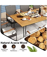 Gymax 9 Pcs Outdoor Patio Dining Set Acacia Wood Square & Table Armchairs Set of 8