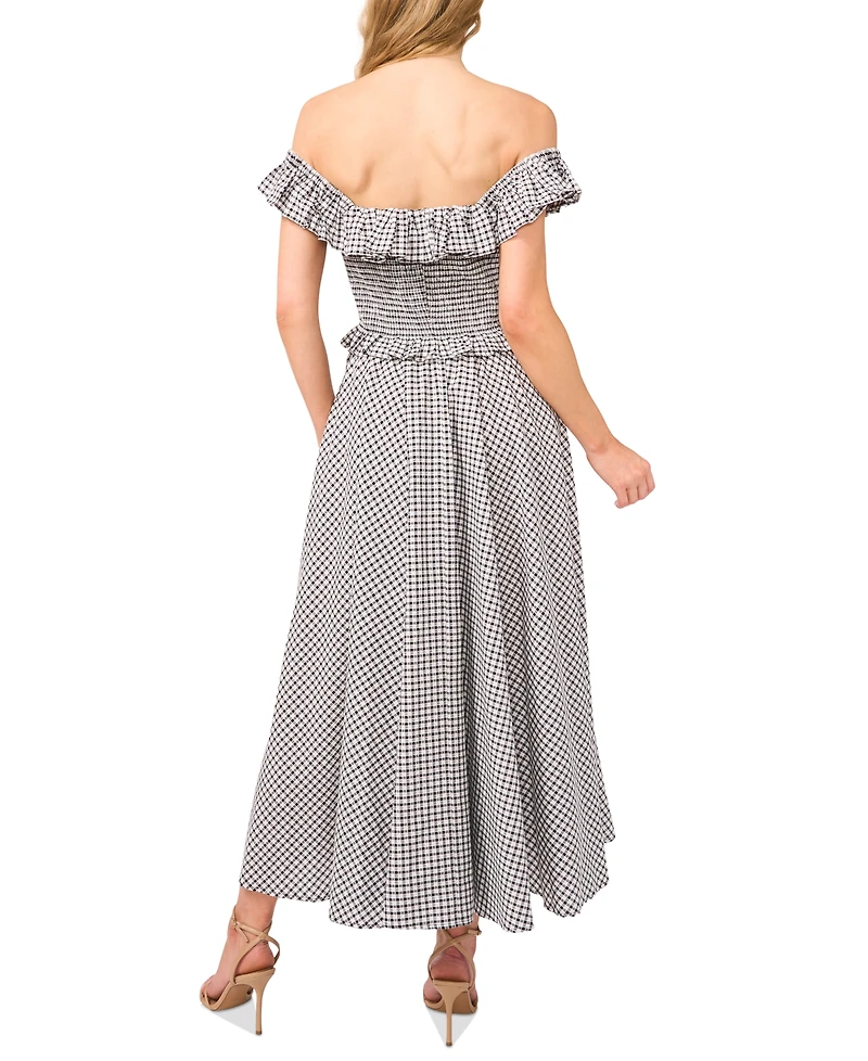 CeCe Women's Off-the-Shoulder Gingham Maxi Dress