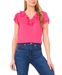 CeCe Women's Ruffle V-Neck Flutter Sleeve Top