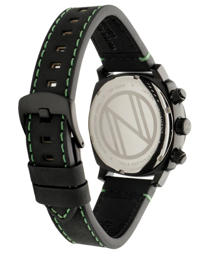 Spinnaker Men's Hull Chronograph Black Leather Strap Watch, 42mm