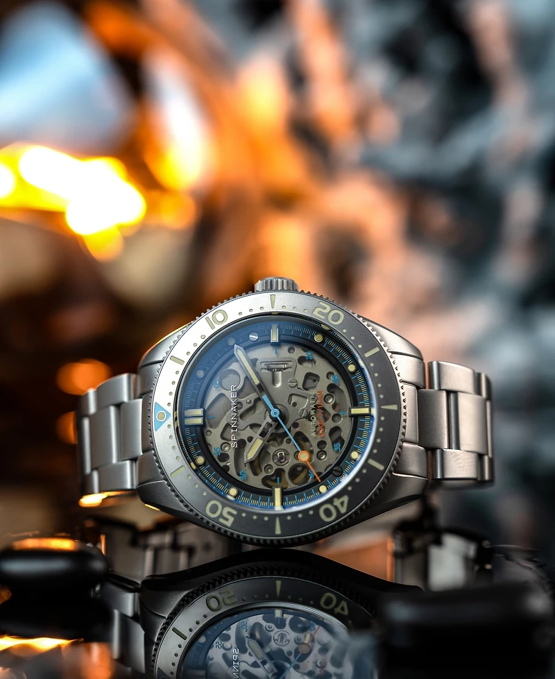 Spinnaker Men's Croft 42 Skeleton Automatic Sandblasted Solid Stainless Steel Bracelet Watch, 42mm