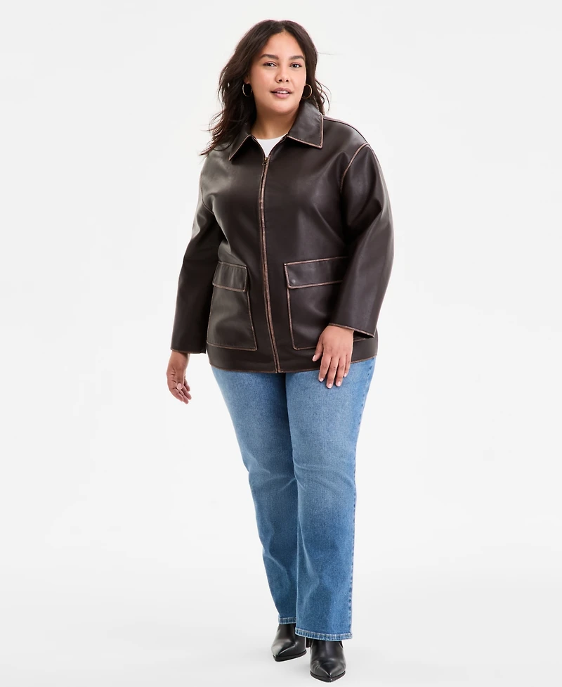 Bcbgmaxazria Plus Zip-Front Faux-Leather Coat