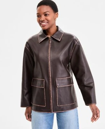 Bcbgmaxazria Womens Zip Front Faux Leather Coat P Xxs Xxl