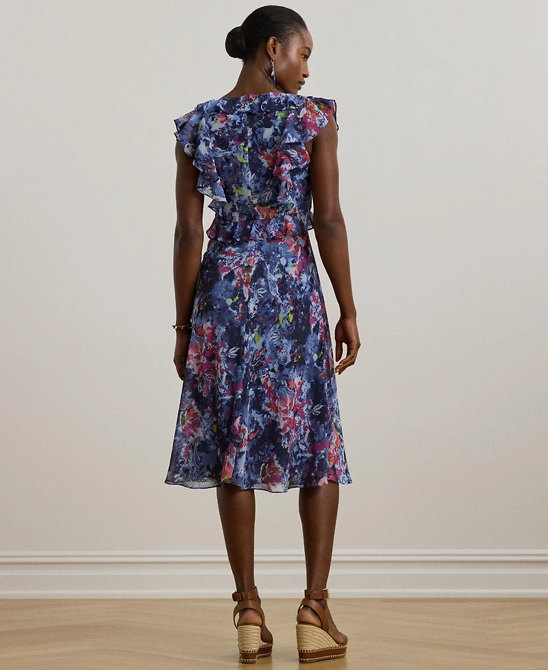 Lauren Ralph Women's Print Ruffle-Trim Georgette Midi Dress
