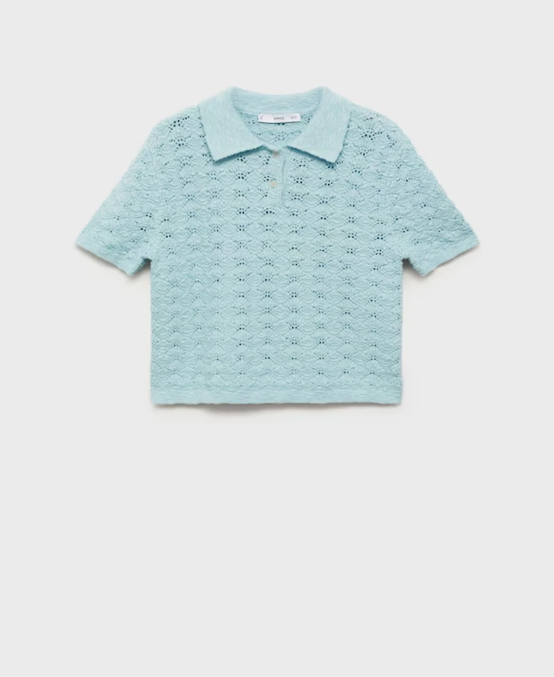 Mango Women's Openwork Knitted Polo-Neck Sweater