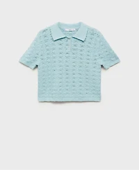 Mango Women's Openwork Knitted Polo-Neck Sweater