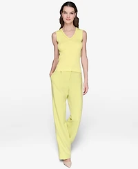 Karl Lagerfeld Paris Women's Embellished V-Neck Ribbed Knit Sleeveless Top