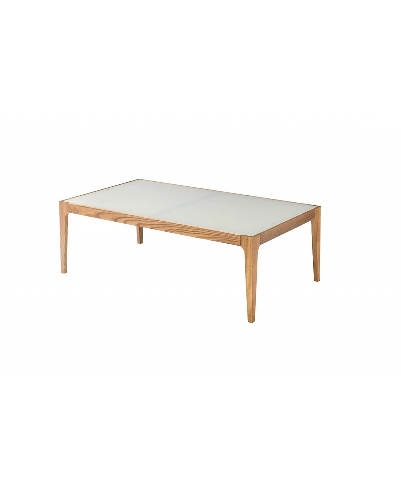 Contemporary Solid Wood Coffee Table with Frosted Glass Surface
