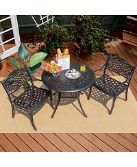 Gymax 3PCS Cast Aluminum Patio Bistro Set Outdoor Dining Table & Chair Furniture Set