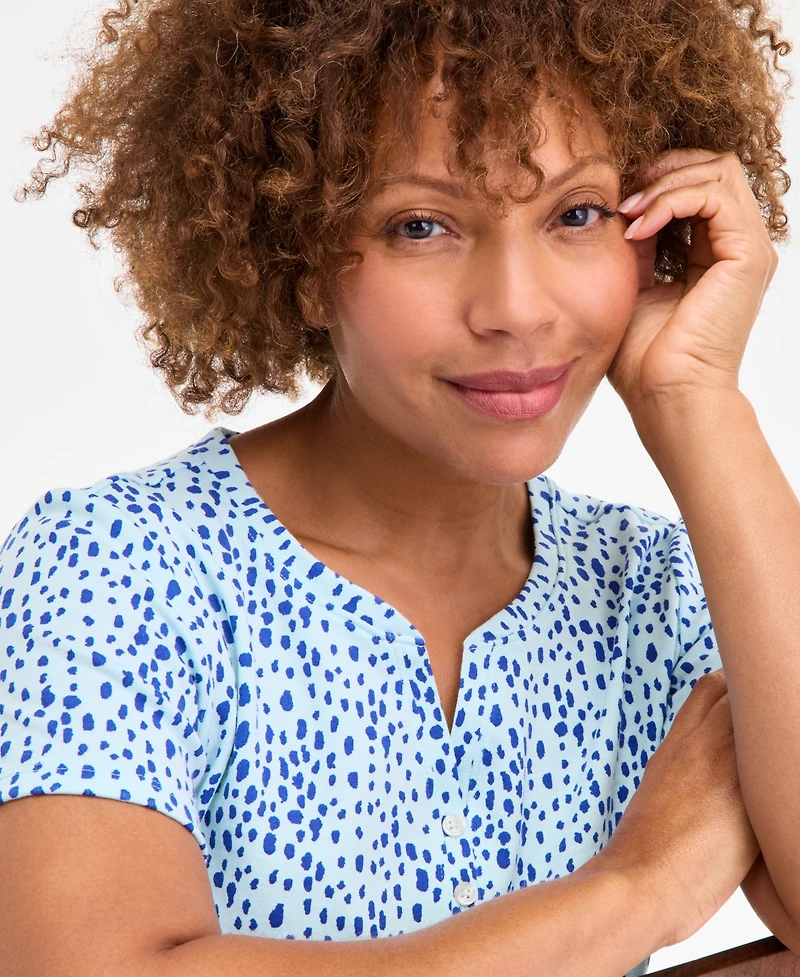 Style & Co Petite Short-Sleeve Knit Henley, Exclusively at Macy's