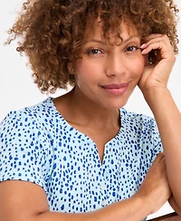 Style & Co Petite Short-Sleeve Knit Henley, Exclusively at Macy's