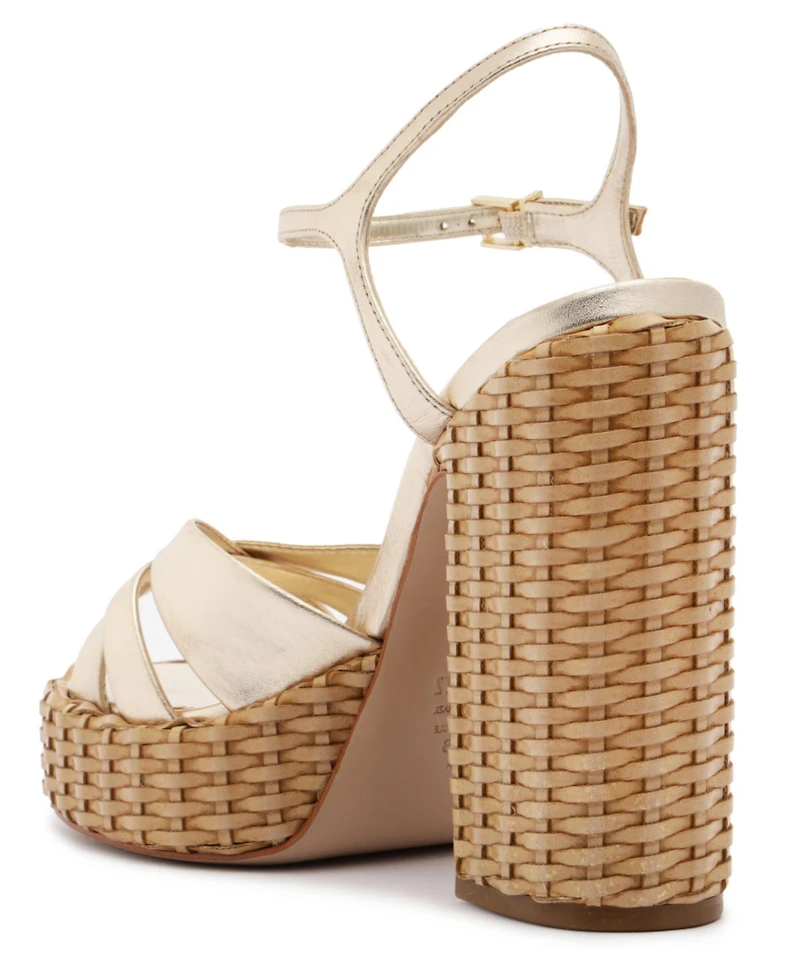 Schutz Women's Keefa High Straw Round Toe Sandals