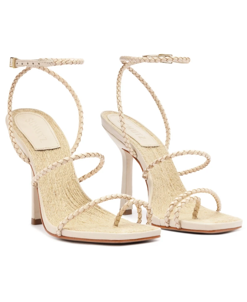 Schutz Women's Kaya Straw Stiletto Heel Sandals