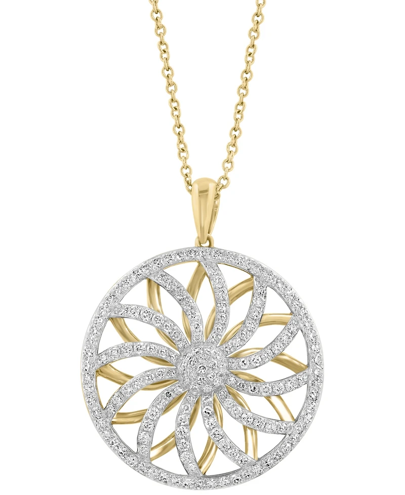 Effy Diamond Floral Wheel Pendant Necklace (3/4 ct. t.w.) in 14k Gold, 17" + 1" extender