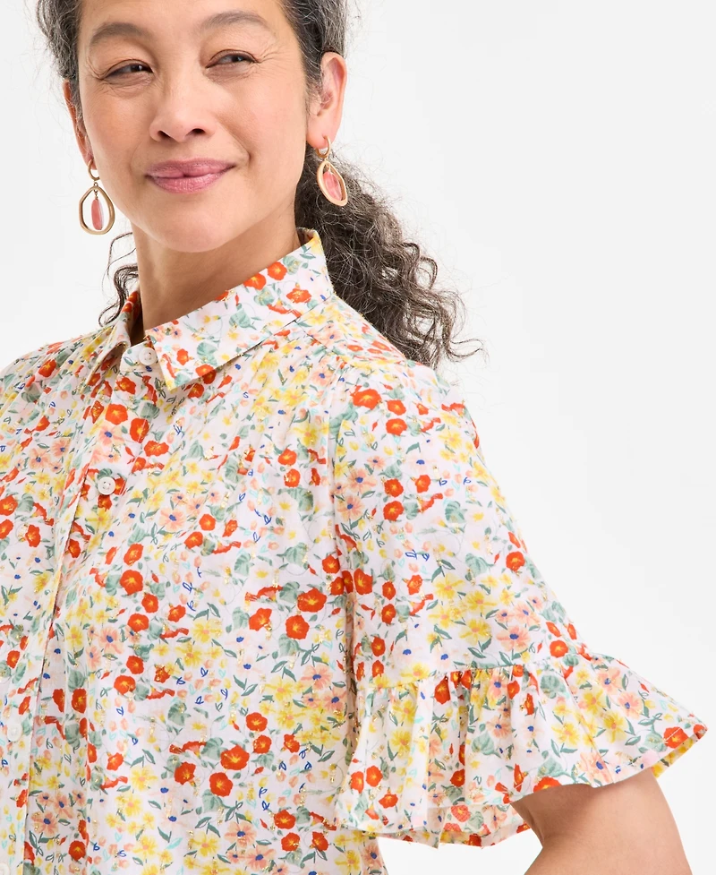 Style & Co Petite Madison Ditsy Shine Camp Shirt, Exclusively at Macy's