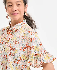 Style & Co Petite Madison Ditsy Shine Camp Shirt, Exclusively at Macy's