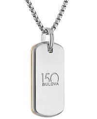 Bulova Men's 150th Anniversary American Flag Two-Tone Stainless Steel Dog Tag Pendant 24" Necklace