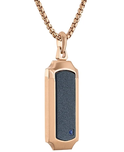 Bulova Men's 150th Anniversary Rose Gold-Tone Stainless Steel Blue Sapphire Accent Dog Tag Pendant Necklace, 24" + 2" extender