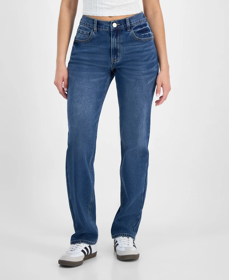 Dollhouse Juniors' High-Rise Baggy Straight-Leg Jeans
