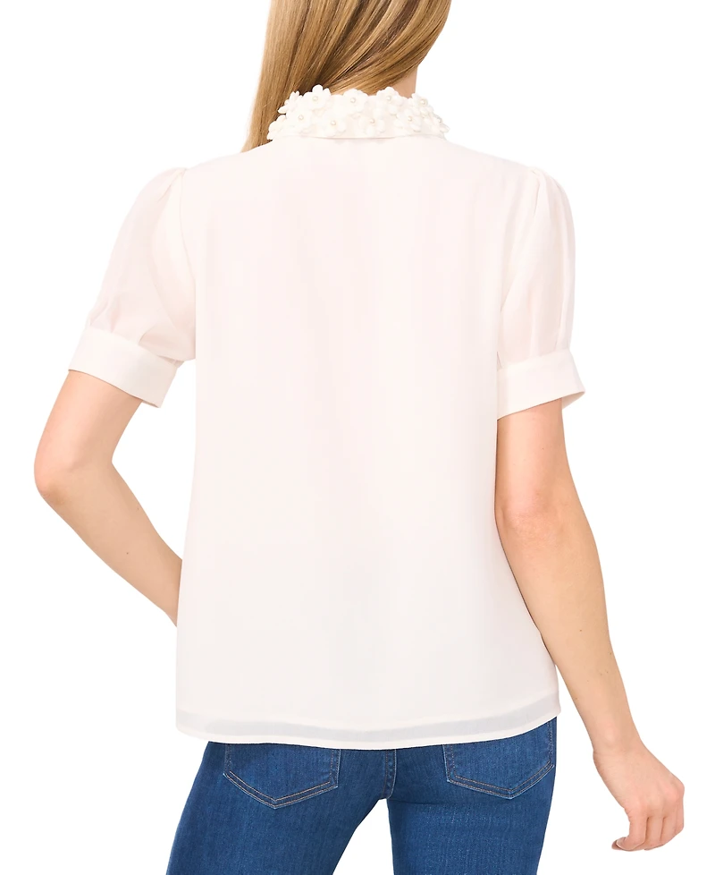 CeCe CeCe Women's Embellished Puff-Sleeve Shirt