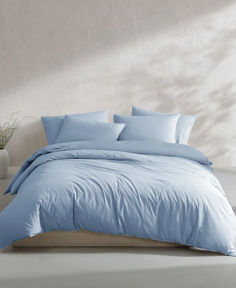 Calvin Klein Washed Percale Cotton Solid 3 Piece Comforter Set