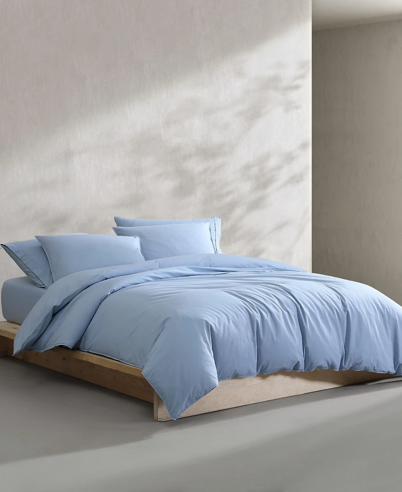 Calvin Klein Washed Percale Cotton Solid 3 Piece Comforter Set