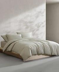 Calvin Klein Washed Percale Cotton Solid 3 Piece Duvet Cover Set