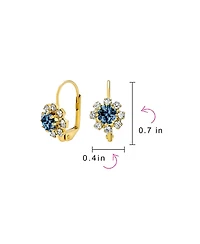 Bling Jewelry Flower Crystal Drop Earrings Gold Plated Brass Lever Back