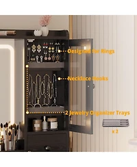 Vanity Desk with Led Lights Mirror and Charging Station, Makeup Vanity ...