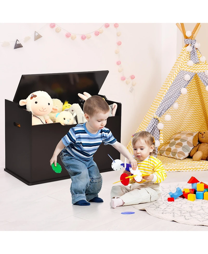 Costway Toddler Toy Box Wooden Flip-top Storage Chest Bench W/ Cushion Safety Hinge