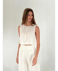 WeWoreWhat Women's Boxy Linen Boatneck Top