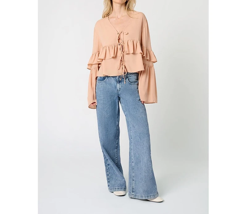 WeWoreWhat Women's Ruffle Tie Front Top