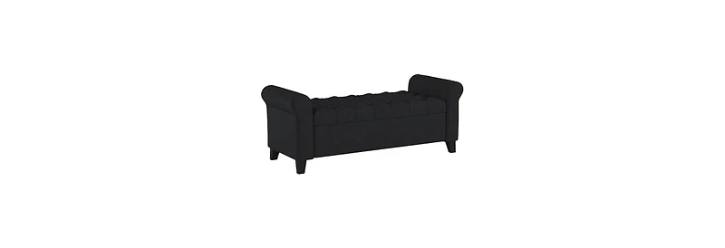 Tufted Storage Ottoman Bench with Rolled Arms, Button-Tufted Diamond Stitching, Soft-Close Hinges, and Versatile Design for Seating and Storage-The Po