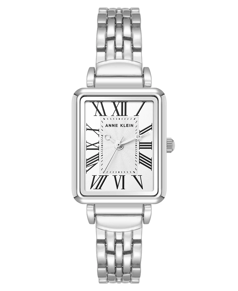 Anne Klein Women's Quartz Rectangular Roman Numeral Silver-Tone Metal Alloy Watch, 23mm