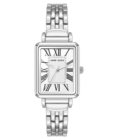 Anne Klein Women's Quartz Rectangular Roman Numeral Silver-Tone Metal Alloy Watch, 23mm