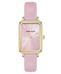 Anne Klein Women's Quartz Rectangular Pink Polyurethane Leather and Gold-Tone Metal Alloy Watch, 23mm