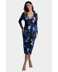 Bebe Women's Tie Waist Printed Midi Knit Dress
